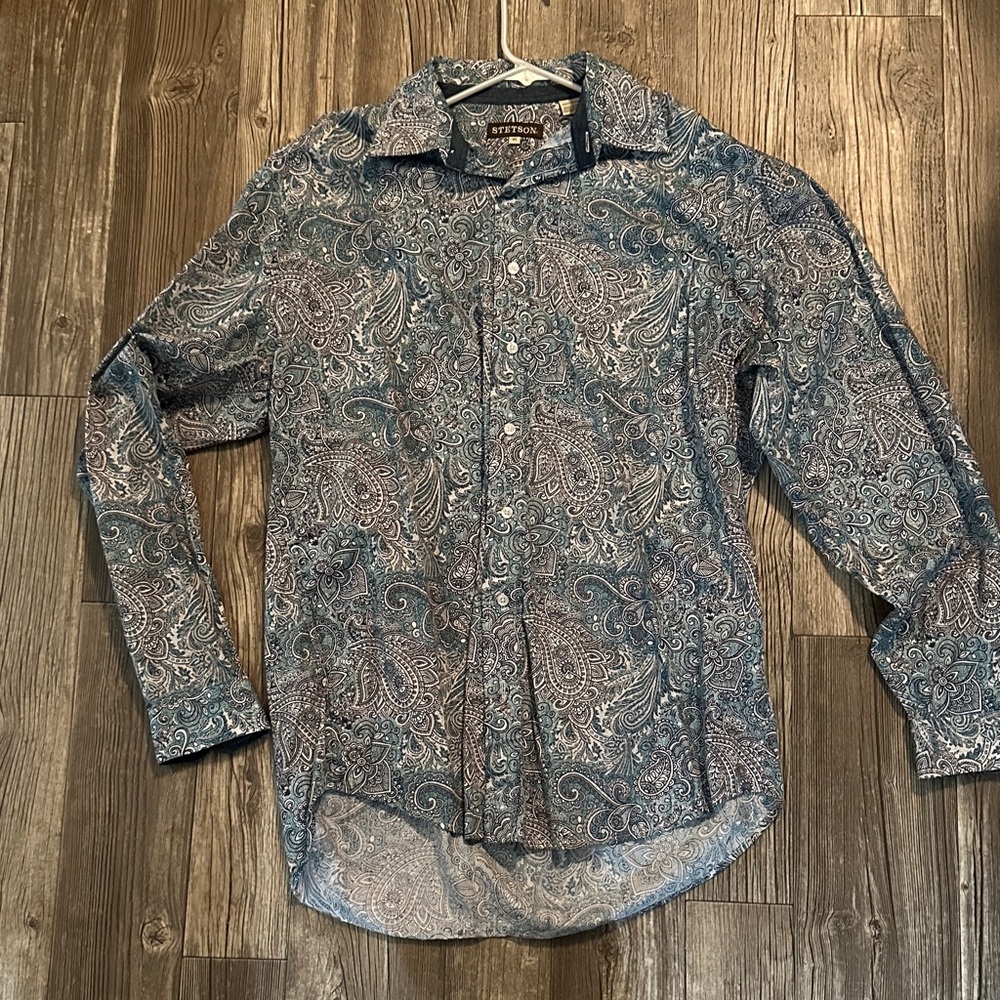 Stetson Men's Blue and Gray Paisley Shirt